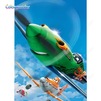 

Cartoon Photographic Background Green Orange and Red Planes 5x7ft Blue Sky with Clouds Kids Birthday Backdrops for Baby Shower