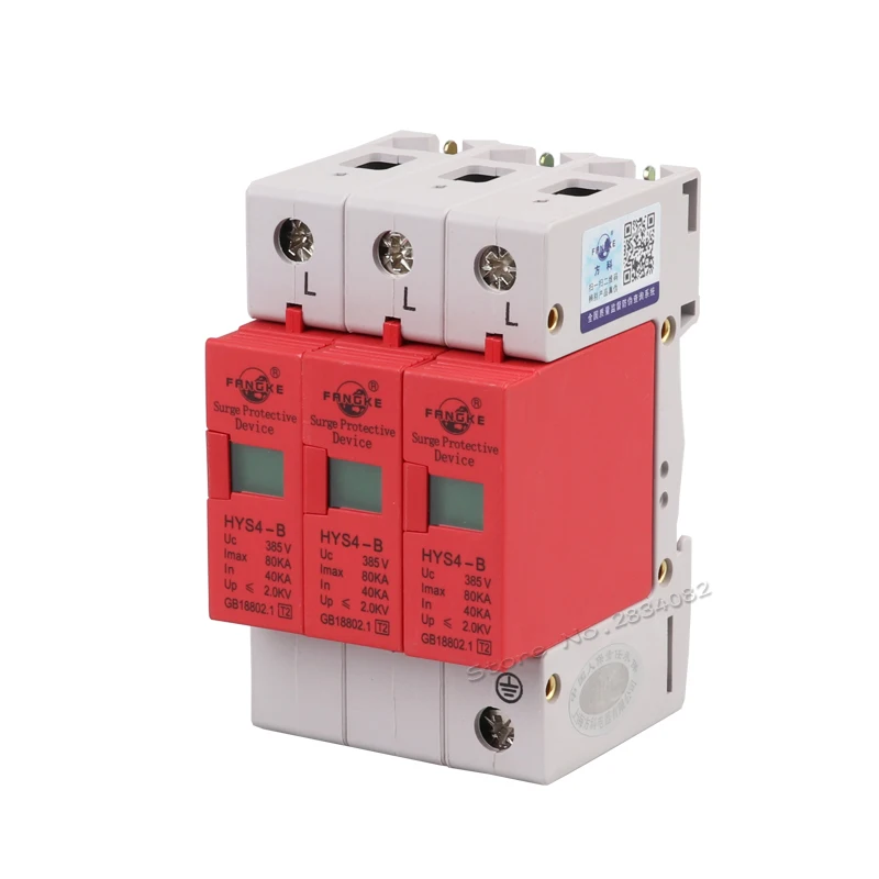 

385V 40KA~80KA 3 P 3 pole SPD House Surge Protector Protective Low-voltage Arrester Device HYS4-B/ 50hz/60hz din rail