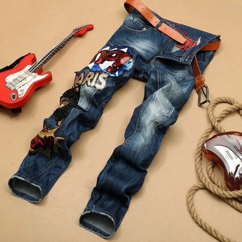 

2015 Brand New Autumn Winter Jeans Men Skinny Denim Pants Casual Elastic Printed Jeans Straight Trousers Balmai Jeans Plus Size