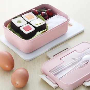 

1000ml Wheat Straw Healthy Lunch Box Material Bento Boxes Microwave Oven Dishes and Cutlery Food Storage Container Lunchbox