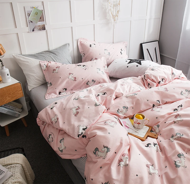Розовый Единорог постельного белья Twin queen King Размеры 100% хлопок Bedlinens пододеяльник простыня/Простыня из Наволочки для детской комнаты
