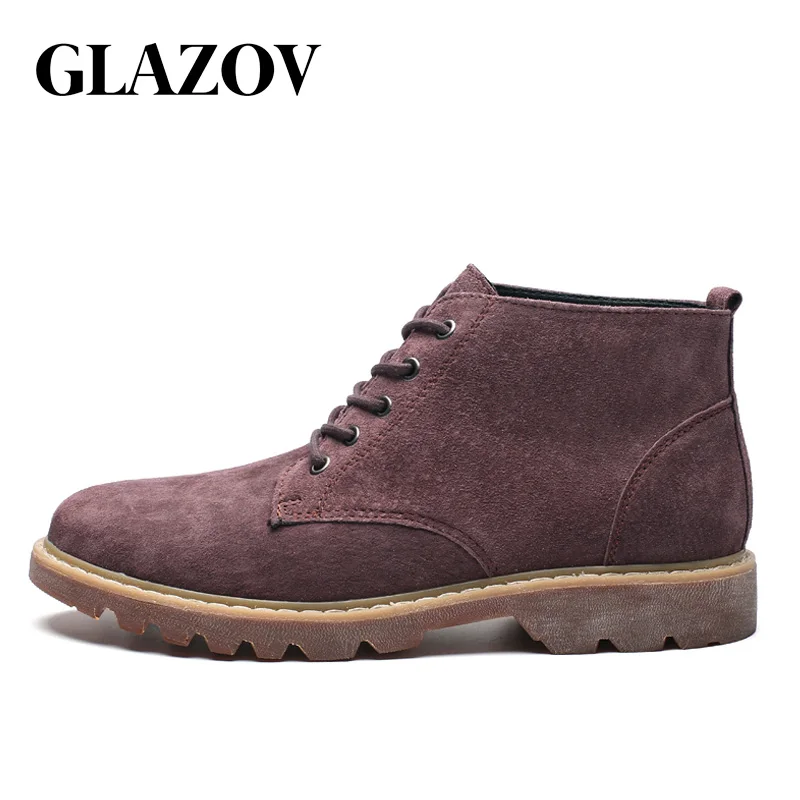 GLAZOV/брендовые Замшевые мужские ботинки; сезон осень-зима; ботильоны; модная обувь; обувь на шнуровке; Мужская обувь высокого качества в винтажном стиле - Цвет: Red Brown