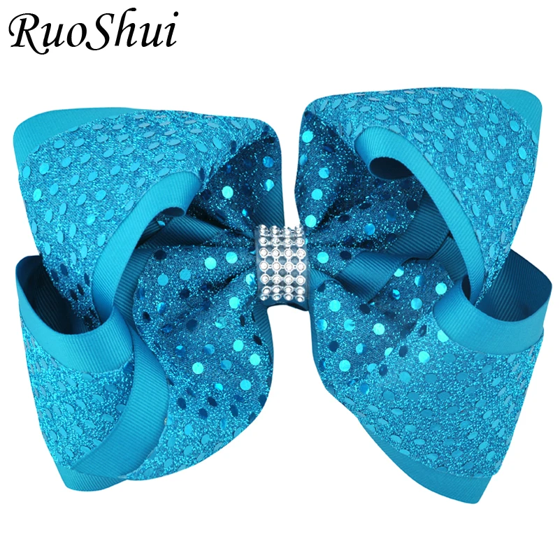

Multi-color 8 Inch Rhinestone Sequin Hair Bow Alligator Clips Grosgrain Ribbon Headwear for Girls Festival Hair Accessories