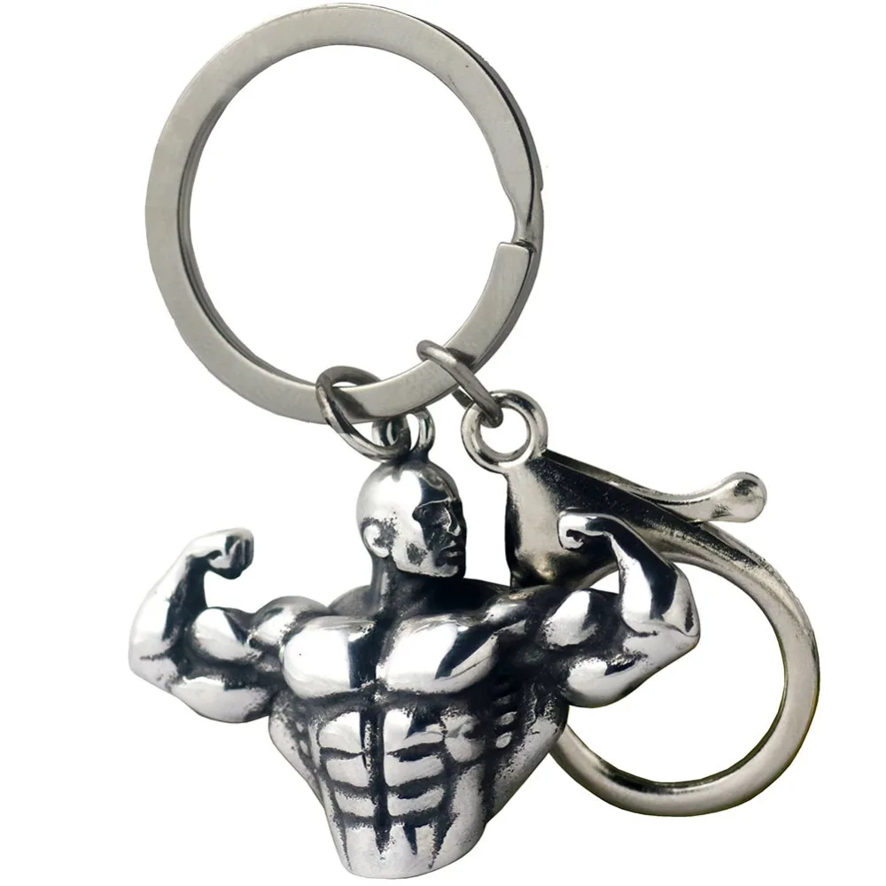 

Sportsman Muscle Man Strong Body Stainless Steel KeyRing Fitness Gym For Male Wallet Dangle Lobster Key Chain Hip Hop Jewelry