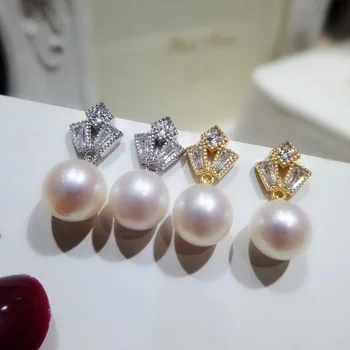 

3Pairs/Lot Classic Earrings Settings S925 Sterling Silver Earrings Holder Women DIY Pearl Earrings Findings Silver&Gold Color