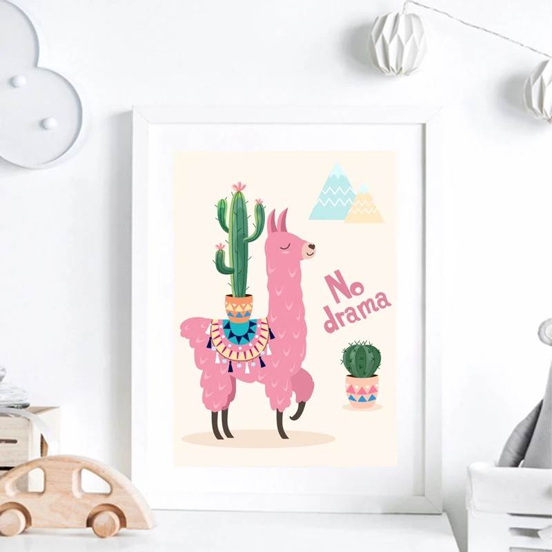 cartoon llama canvas print kids room decor