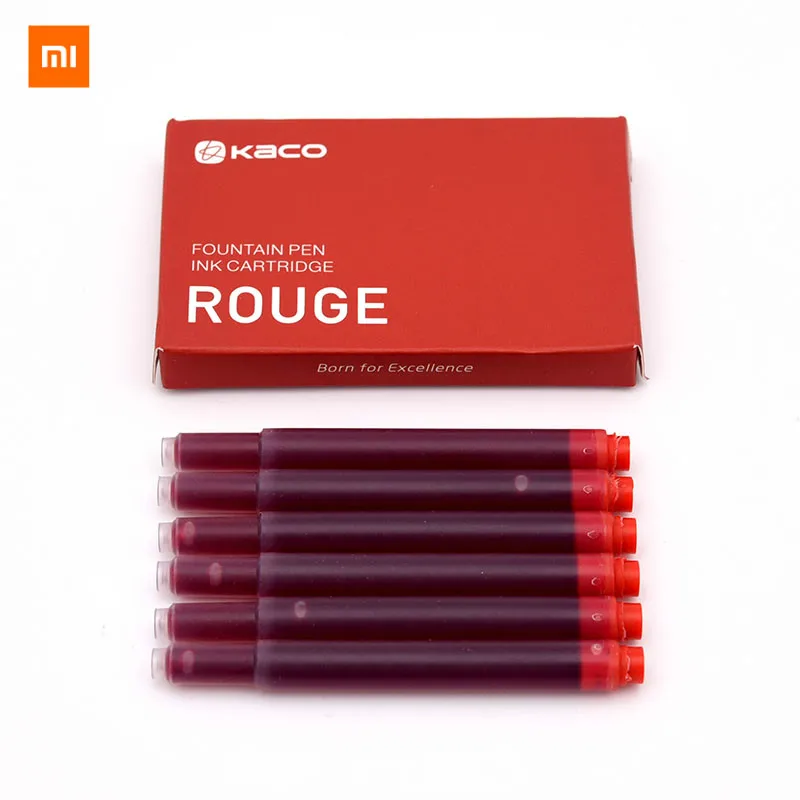 

xiaomi mijia Kaco 6pcs Large Capacity Ink Cartridge Kaco Long Style Portable Fountain Pen Ink Cartridges Red Blue Dark-blue