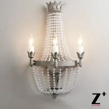 

American French Vintage Dauphine Crystal Metal Wood Beads Sconce Crystal Sconce Style Wall Lamp Lustre Lighting