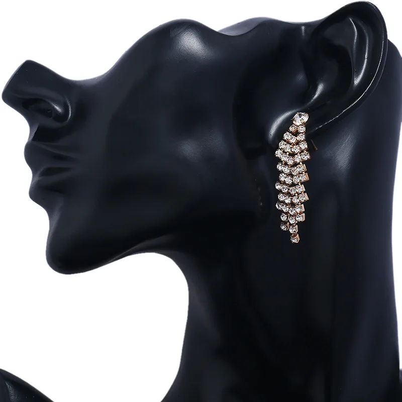 Italian Design Super-long Rhinestone Tassel Earrings Sliver Chain Drop Earrings