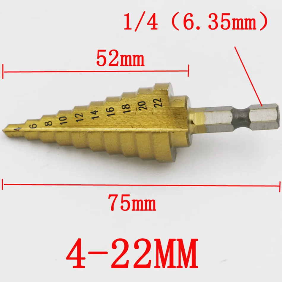 

4241 Hexagonal handle step drill pagoda bit twist bit steel plate opener 4-22mm single branch 10 steps stepped drill