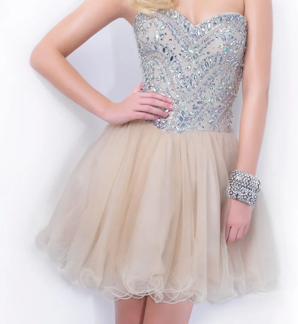 2016 Sexy Bling Cocktail Dresses A Line Sweetheart Beading Short