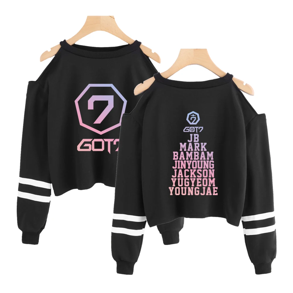 

Got7 Kpop Off The Shoulder Crop Tops For Women Korean Style Summer Top Long Sleeve Tshirt Women Kawaii Korean Clothes Streetwear
