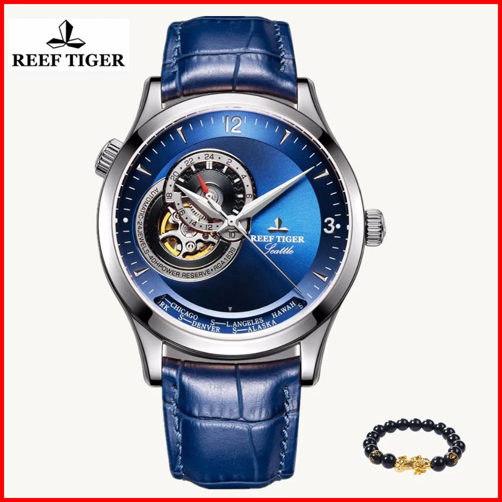 

Reef Tiger Top Luxury Brand Mens Casual Watches Luxury Rose Gold Automatic Waterproof Designer Watch Clock Men Relogio Masculino