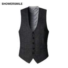 SHOWERSMILE, темно-серый костюм, жилет, мужской шерстяной твидовый осенний винтажный приталенный полосатый жилет, английский стиль, куртка без рукавов, жилет