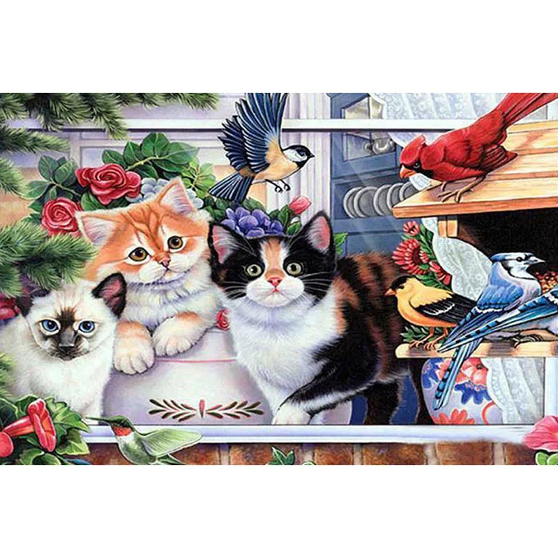 

Diamond Embroidery Cats And Birds DIY Diamond Painting Square Drill Diamond Embroidery Diamond Mosaic cross stitch kit