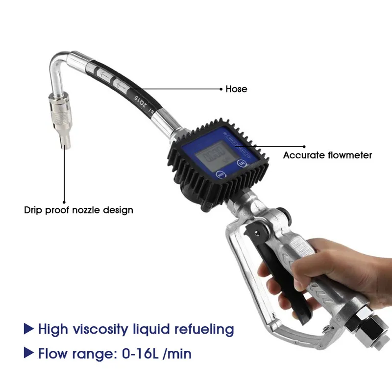 Digital Flow Meter Sensor Indicator Counter Fuel Gasoline Petrol Oil Refueling Gun Flowmeter Nozzle Aluminum Gas Station Inject (7)