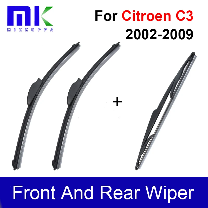 

Front And Rear Wiper Blades For Citroen C3 2002 2003 2004 2005 2006 2007 2008 2009 Rubber Windshield Wiper Auto Car Accessories