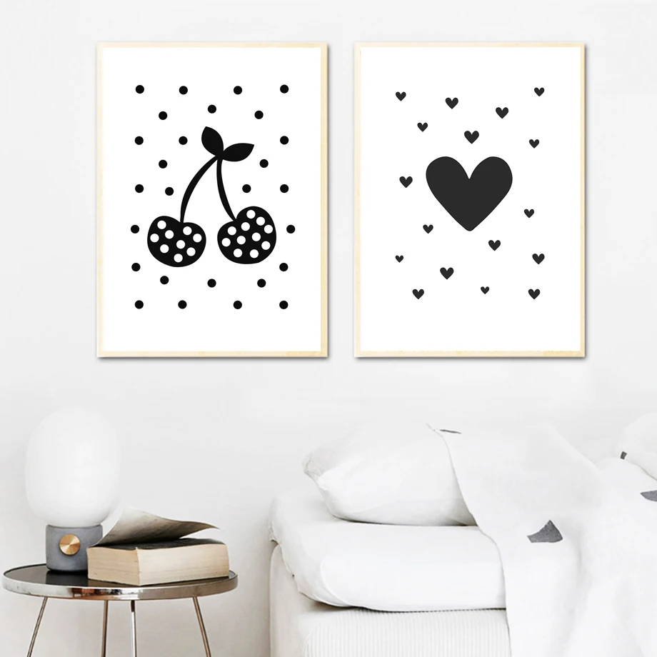Apple-Heart-Cherry-Black-And-White-Wall-Art-Canvas-Painting-Nordic-Posters-And-Prints-Wall-Pictures(2)