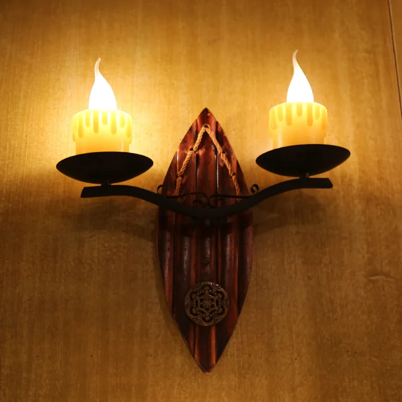 

Vintage Retro Southeast Country Bamboo Iron Resin Led E14*2 Candle Wall Lamp For Coffee Bar Aisle Living Room Restaurant 1123