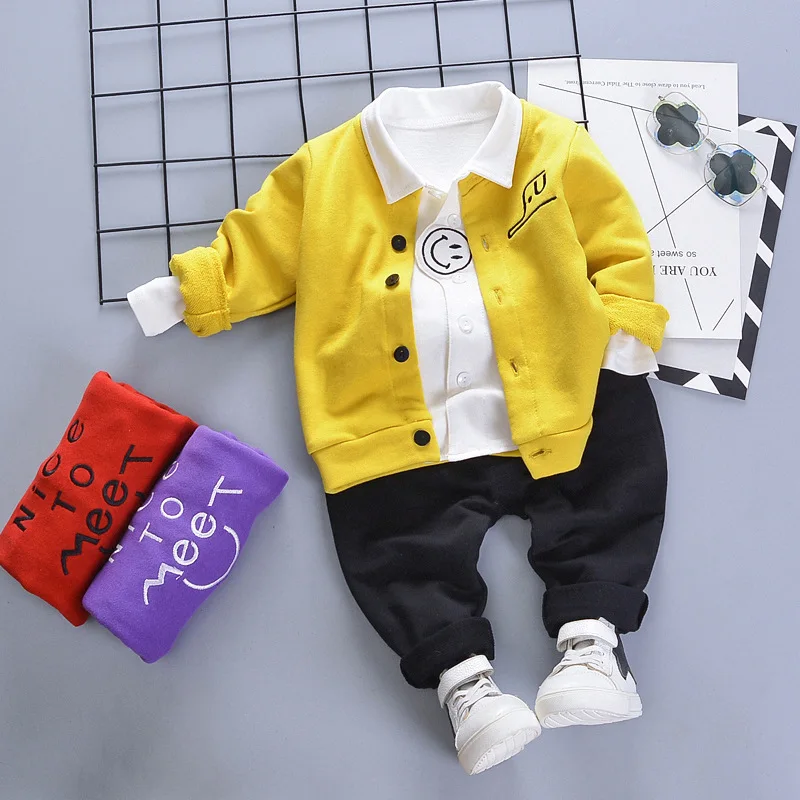 

2019 New Baby Boys Spring Autumn Gentleman Clothing Set Kids 3pcs Suit Coat+shirt+pants For little Boys Outfits