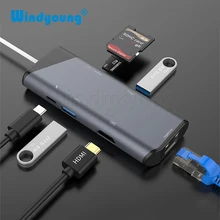 7 в 1 USB C концентратор к HDMI Gigabit Ethernet Rj45 адаптер 4K USB3.1 SD/TF кардридер для MacBook Pro iPad HUEWEI type C концентратор Hdmi