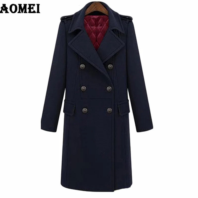 Зимнее женское длинное пальто в европейском и американском стиле, высокое качество, стеганое двубортное шерстяное пальто, темно-синий армейский зеленый цвет