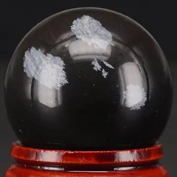 

Natural Gemstone 30MM Snowflake Obsidian Sphere Crystal Ball Healing Reiki Stone Crafts With Stand