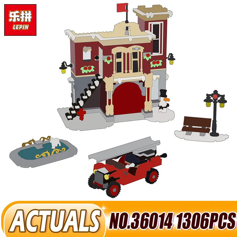 

New Lepin 36014 Christmas Toys Gifts Legoinglys 10263 Winter Village Fire Station Set Building Blocks Bricks Assembly Kids Toys