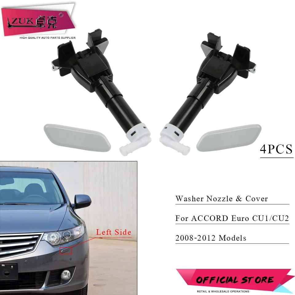 

ZUK 4PCS Headlight Headlamp Washer Nozzle Actuator & Cover Cap For HONDA ACCORD Euro SPIRIOR CU1 CU2 2008 2009 2010 2011 2012