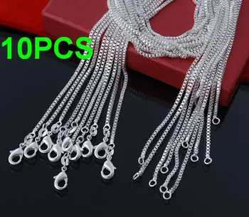 

10pcs/lot Fashion Silver Necklace Chains ,2mm 925 Jewelry Sterling Silver Box Chain necklace 16",18",20",22",24",choose length