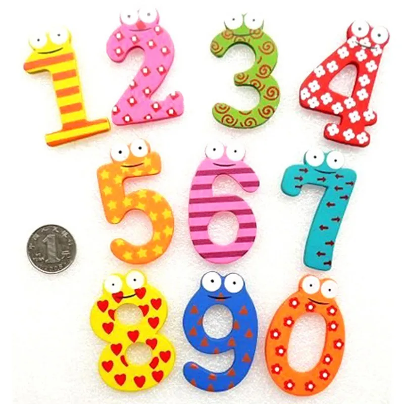 10 шт. наборы мультфильм 0-9 цифр магнитные наклейки детские развивающие игрушки деревянные раннего обучения счетные игрушки - Цвет: Многоцветный