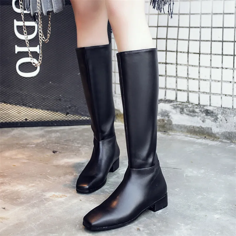 Femme Partie Moto Femmes Talons Marque Bas Carré Confort Bottes Casual Bout Danse Genou Chaussures Fedonas Noir Haute I7wOZqq