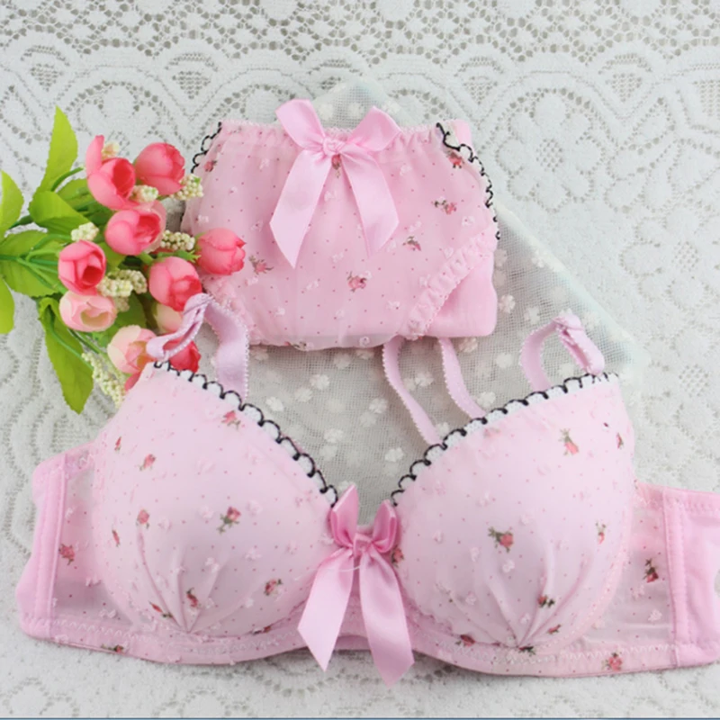 Hot fashion Women Girls sweet floral print lingerie Bras briefs set