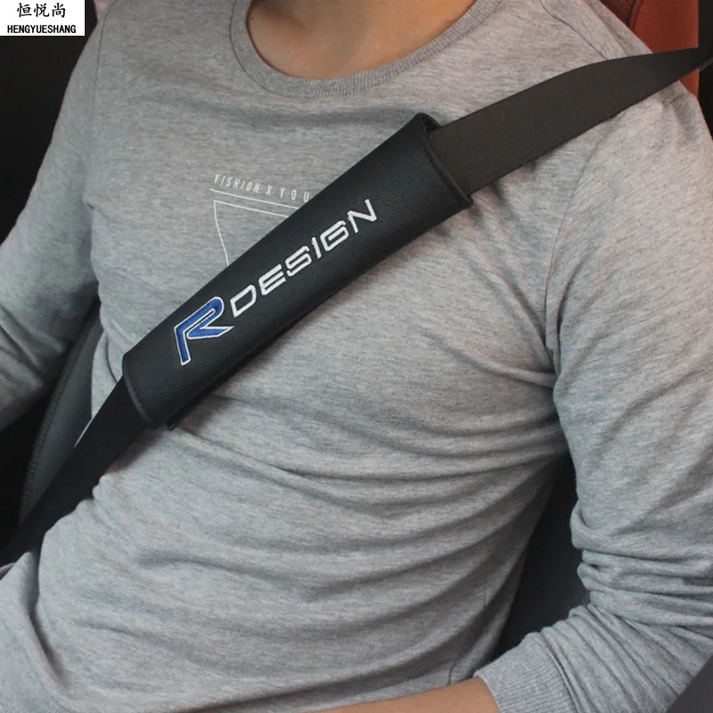 2PCS NEW R design Leather Seat Belt Cover Shoulder Pad Car Accessories