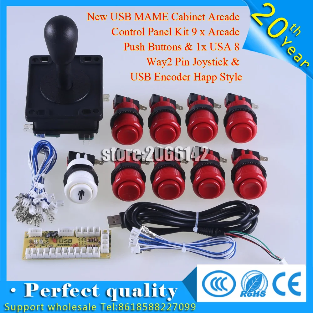 

DIY USB Encoder MAME Cabinet Arcade Control Panel Kit 9 Arcade Push Buttons & 1USA 8 Way 2 Pin Joystick & USB Encoder Happ Style