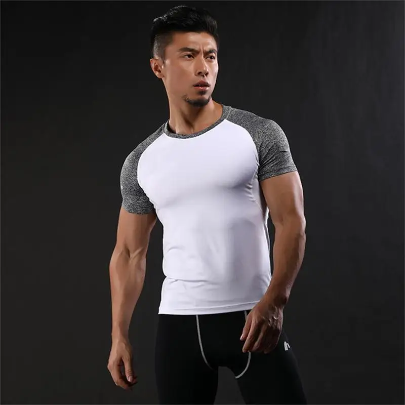 New Men fitness white T shirt T short sleeve Quick Dry Slim Fit Tees