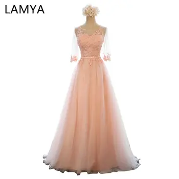 

LAMYA 11 Colors Cheap Long Tulle Evening Dresses With Half Sleeve Women Plus Size Elegant Formal Party Dress Real Photo EV2715