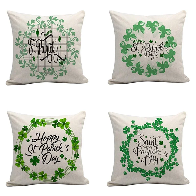 

Clover Cushion Cover 45x45cm Cotton Linen Green Home Decorative Geometric Pillow Cover for Sofa Bedroom Kiss ME I'm IRISH 2019