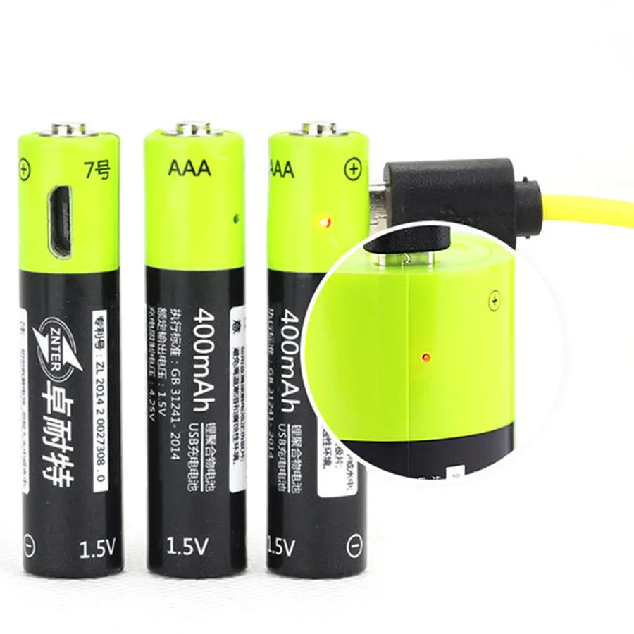 AAA 1.5V 400mAh USB Rechargeable Battery Universal ZNT7 Lithium Polymer