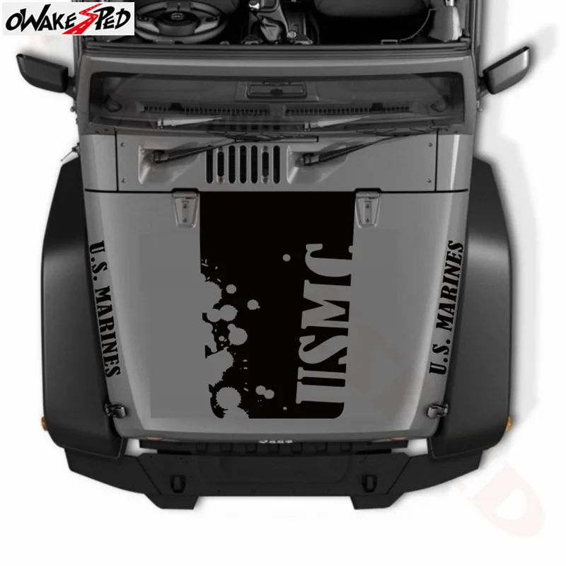 

3 Pc. Distressed USMC Lettering Blackout Kit Vinyl Sticker Car Hood Cover Engine Decor Decal For Jeep Wrangler