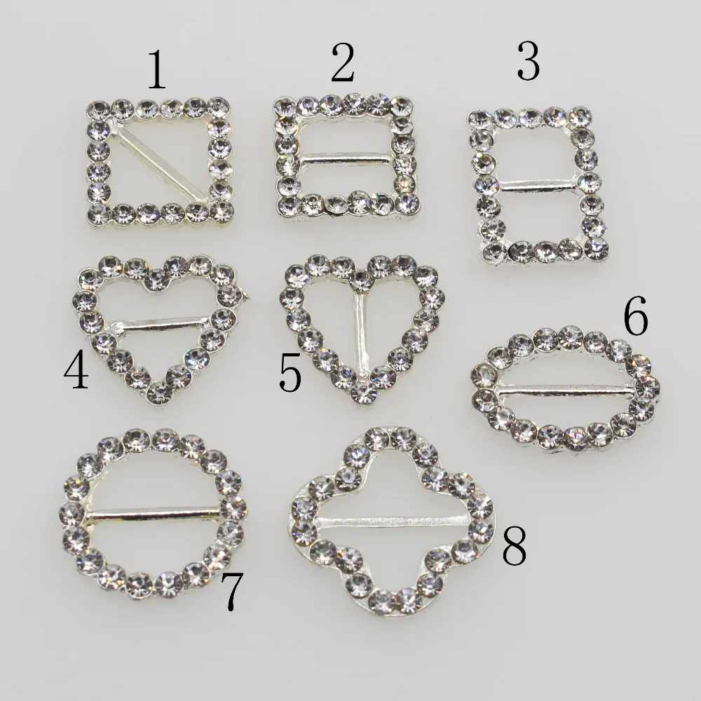 

Shiny 10pc mixed size alloy Rhinestone Buckle Diamante Ribbon Slider Wedding Invitation card Decoration buckles metal crystal