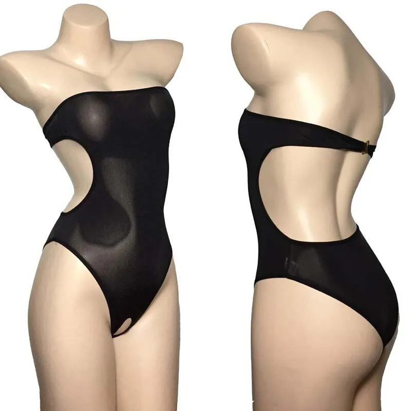 

Sexy Women Strapless Open Crotch High Cut Skinny Leotard Sheer Opaque Crotchless Teddy Bodysuit Bikini Lingerie Beach Wear