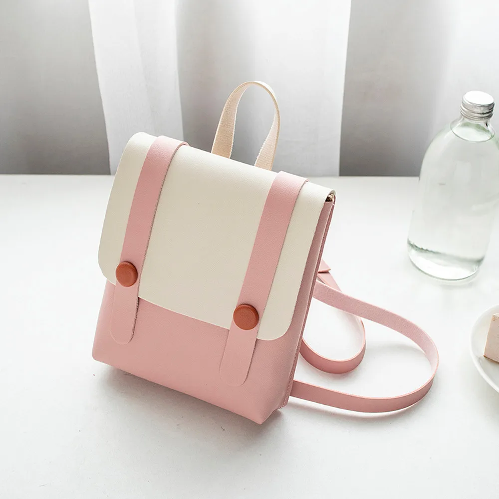 

2018 New Fashion Backpacks Women Girl Hit Color Leather Student School Bag Female Designer Cute Backpack Shoulder Book Bags