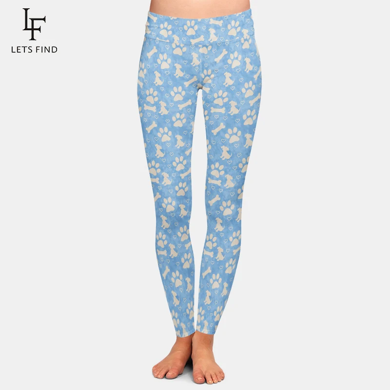 

LETSFIND Women Leggings Elastic Fitness Legging Dog's Paw Digital Printing Casual Pants Ankle-Length Plus Size