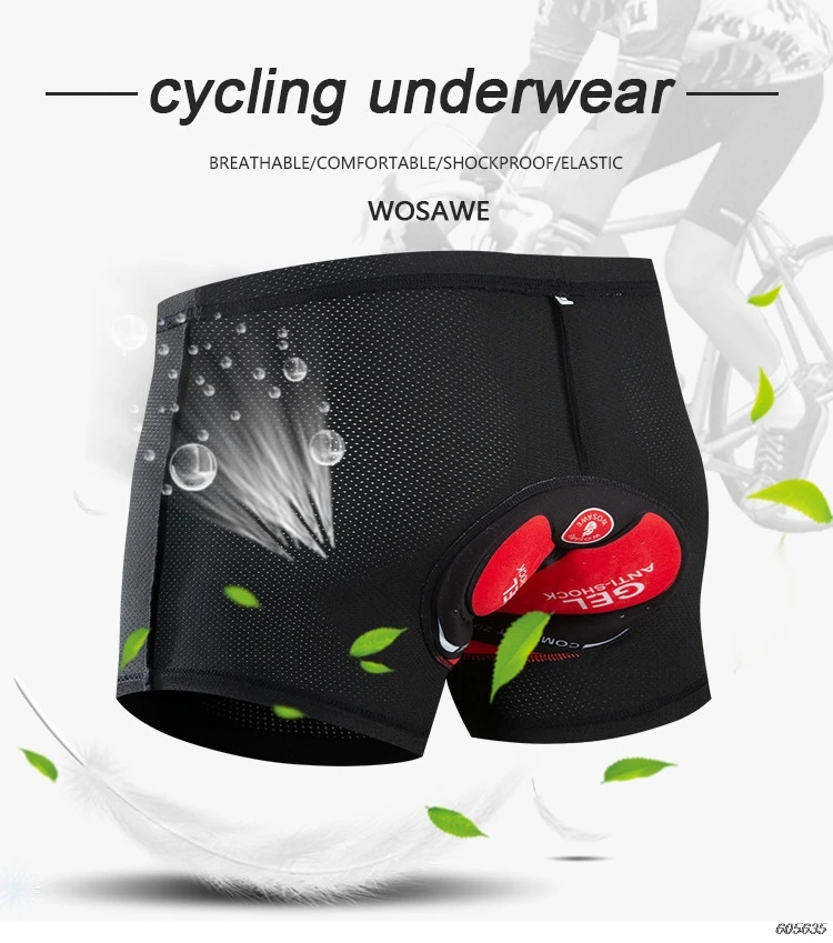 WOSAWE Men's Cycling Underwear Bicycle Mountain MTB Shorts Riding Bike Sport Underwear Compression Tights Shorts GEL Padded