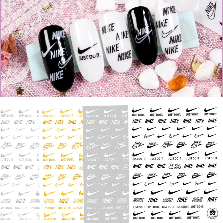 DIY черный спортивный логотип 3D Nail Art стикер Самоклеящиеся наклейки для ногтей