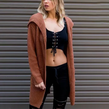 

Autumn And Winter New Pattern Suit-dress Easy Even Hat Cardigan Long Fund Knitting Sweater Loose Coat Back Bandage Vent