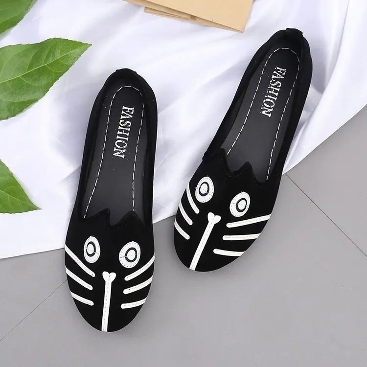 

Women shoes cat dog face shallow round-toe flats low heels