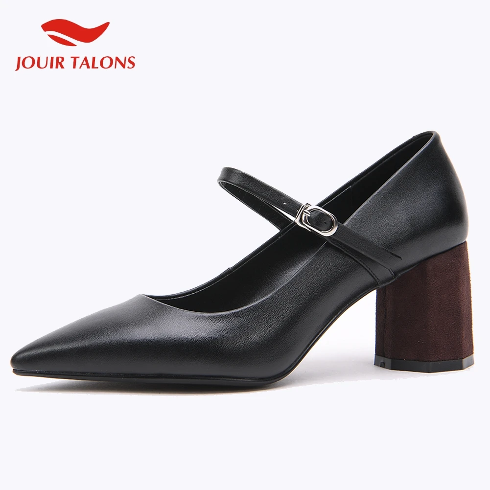 

JOUIR TALONS Brand Design Sexy Genuine Leather Mary Janes Woman Shoes Chunky High Heels Pointed Toe Shose Woman Pumps