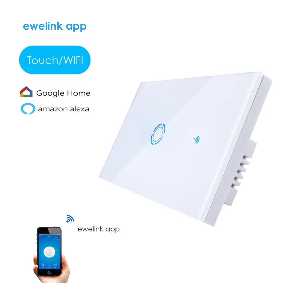 New Ewelink App US Type 1 gang wall light wifi switch, touch control panel, wifi remote control via smart phone, work with Alexa